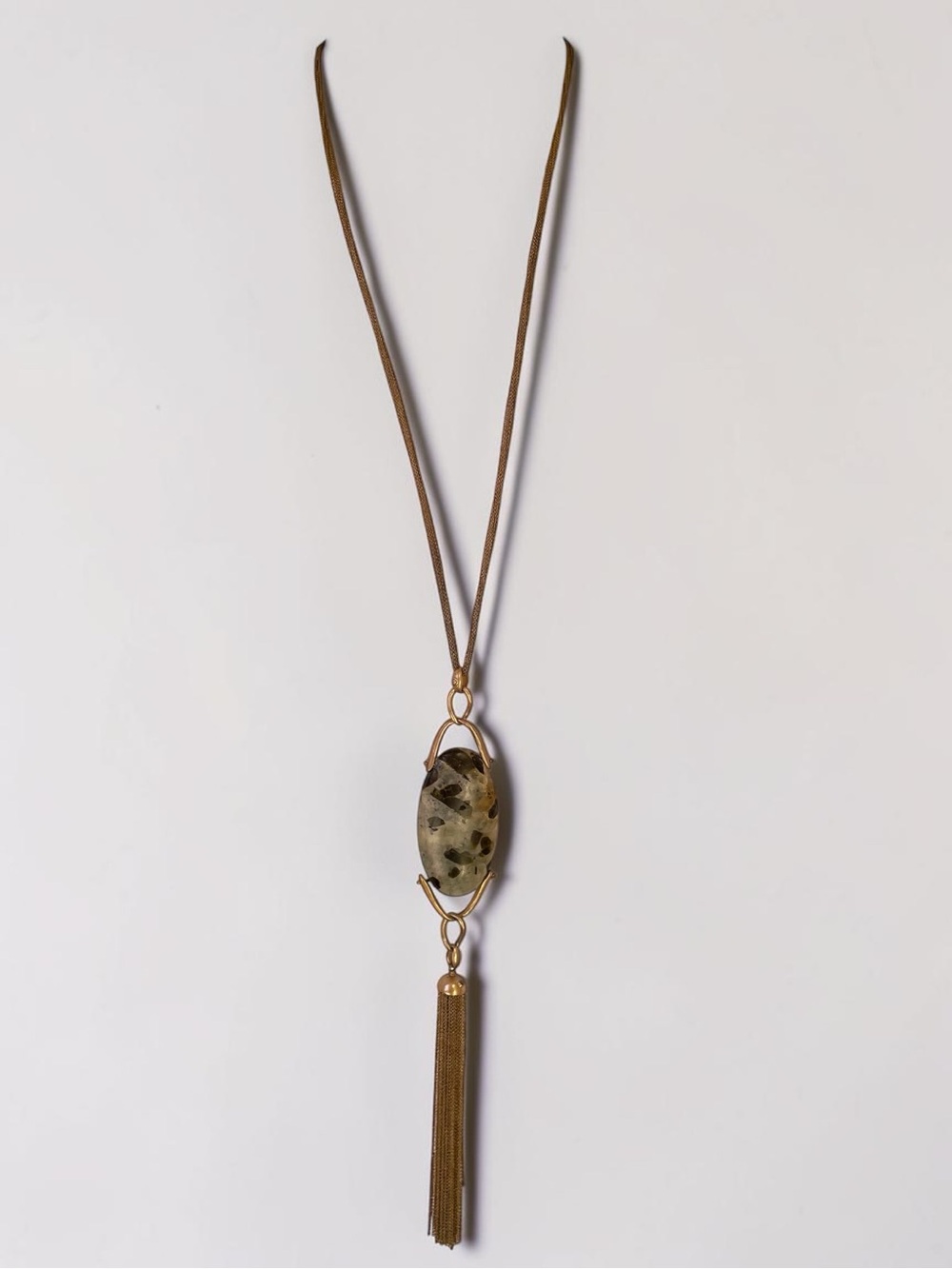 Kenneth Cole Oval Black Tourmaline Gold-Tone Tassel Pendant Necklace